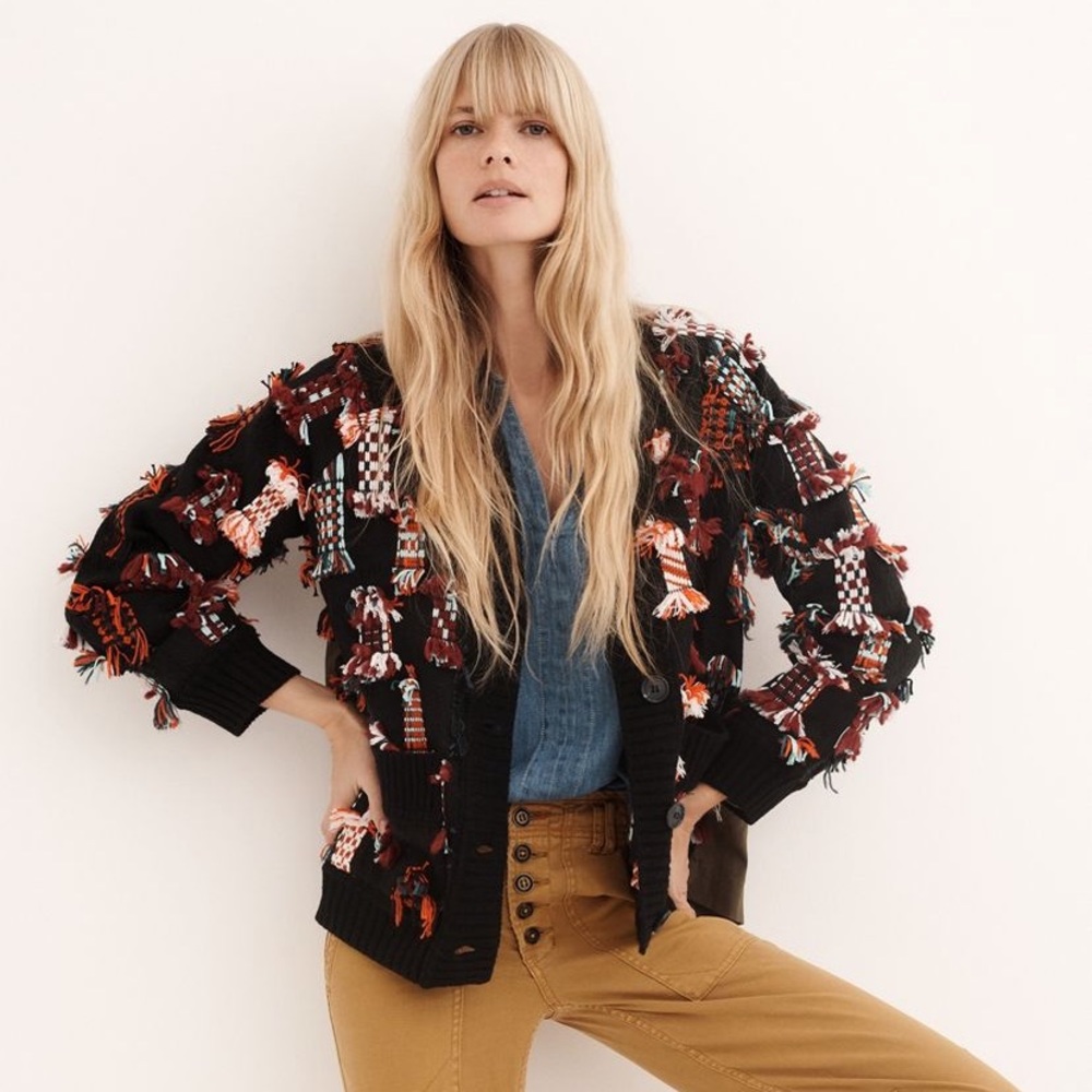 Anthropologie felia fringed patchwork cardigan